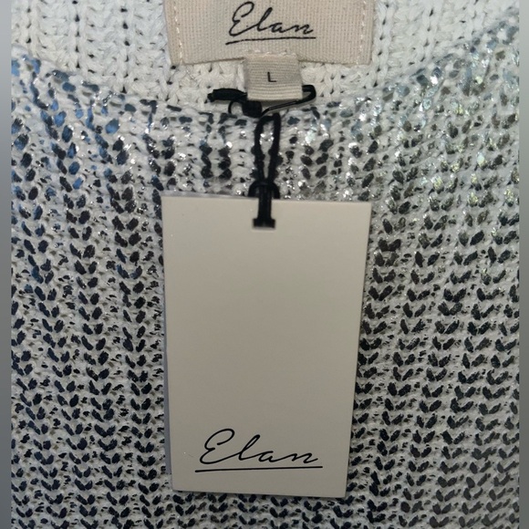 🩶NWT size Large ELAN Metallic coated Silver and ivory  knit sweater! Goegrous!